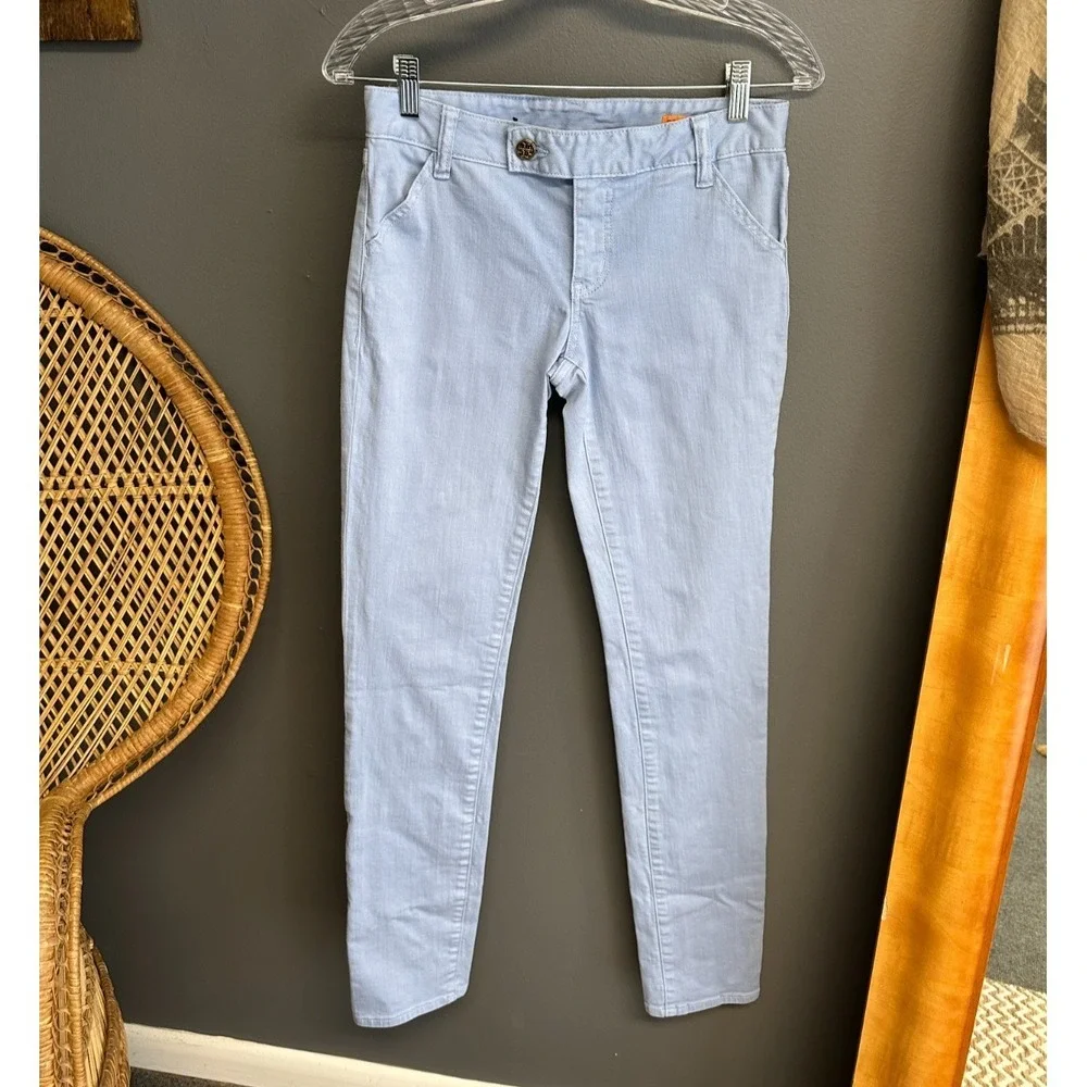 Tory Burch Super Skinny Jeans Womens Size 26 Periwinkle Low Rise‎ Stretch Logo